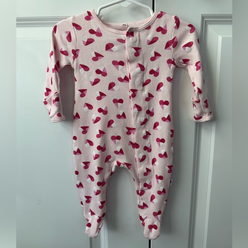 Easy Magnetic Close Pink Hearts Footie (Size 0-3 Months)